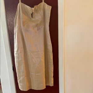 Armani Exchange Beige Linen Slip Dress with Keyhole